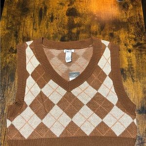 Rue 21 Argyle mid drift sweater brown/cream/orange XL